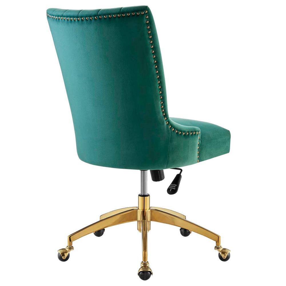 Gold Teal Velvet Swivel Office Chair with Gold Metal Base