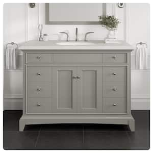 Elite Stamford 42 in. W x 22 in. D x 34 in. H Single Sink Freestanding Bath Vanity in Gray with White Carrara Quartz Top