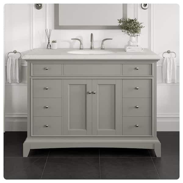 Elite Stamford 42 in. Single Sink Gray Bath Vanity with Double-Ogee White Carrara Quartz Top (Assembled)