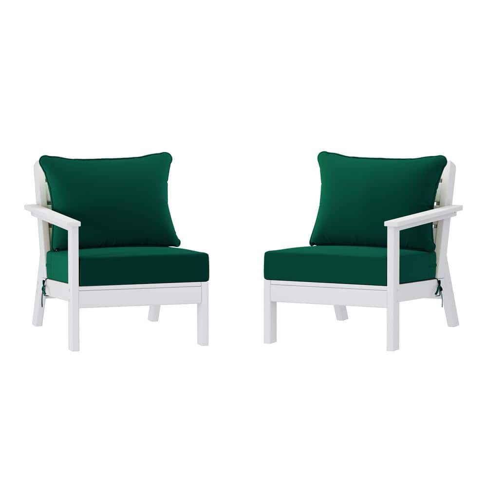Birchwood White Arrangeable Outdoor Patio 2-Piece Deep Seating HDPE Loveseat Arm Chair Set with Green Cushions price history on PriceWatchPro