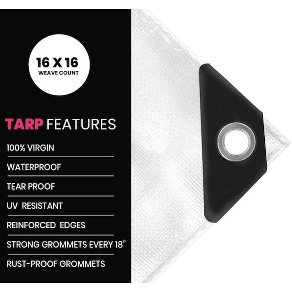 RSW Heavy Duty 40'x40' Waterproof Tarp | 8 Mil Reversible White/Silver, UV & Tear Resistant With Metal Grommets | For Roof, Pool, Camping, Boat Cover