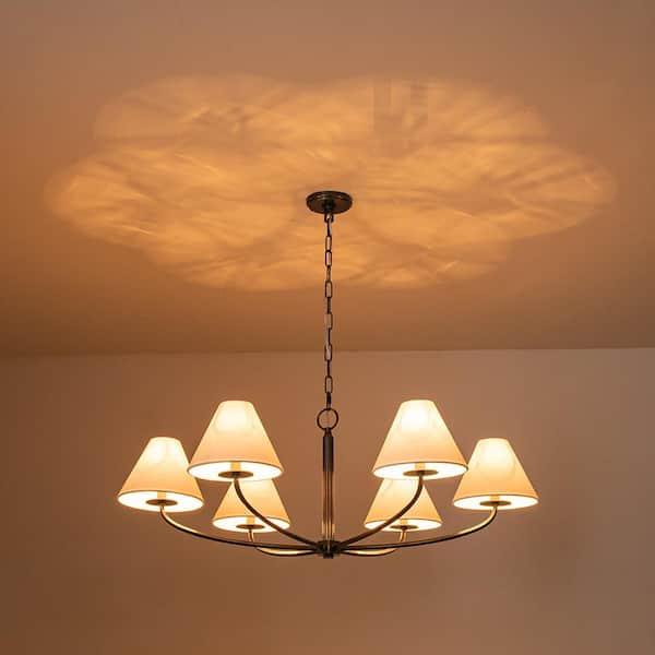 Clover 6-Light Old Bronze Traditional Candlestick Chandelier with Fabric Shades for Dining Room