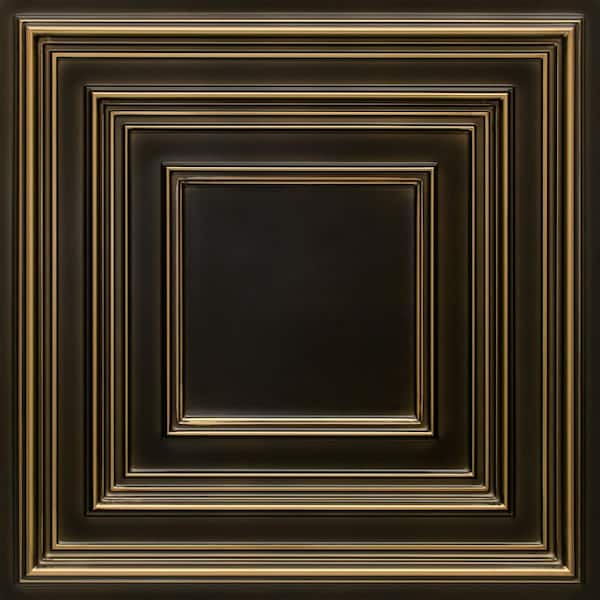 Schoolhouse Antique Brass 2 ft. x 2 ft. PVC Glue-up or Lay-in Faux Tin Ceiling Tile (40 sq. ft./case)