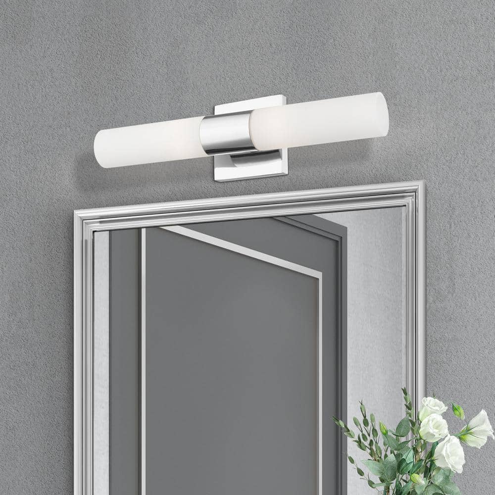 Aero Polished Chrome 2-Light Vanity with Etched Opal Glass