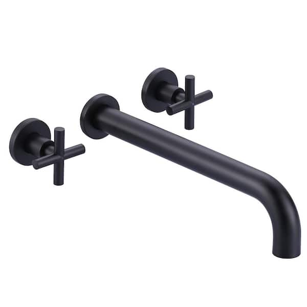 IVIGA 2-Handle Wall-Mount Roman Tub Faucet with Long Spout Reach Solid Brass Valve in Matte Black