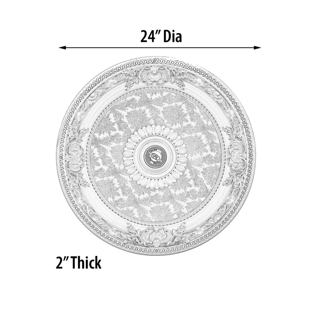 Petite White and Beige Polystyrene Chandelier Ceiling Medallion, 24 Inches