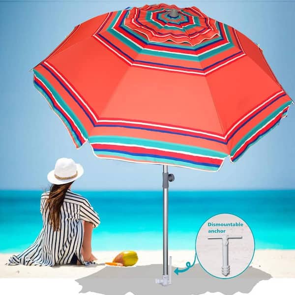 Xbrellas - High Wind Resistant Beach Umbrella Sand Base - 7.5 Round Patent  Pending