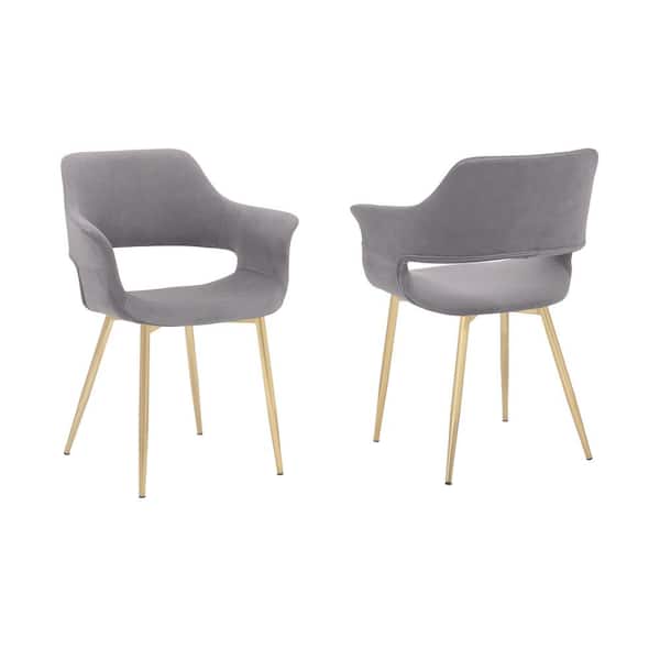 Armen Living Gigi Blue Velvet Dining Room Arm Chair with Gold Metal Legs - Set of 2