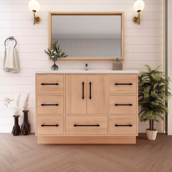 Victoria 47 in. W x 20 in. D x 35 in. H Single Sink Freestanding Bath Vanity in Red Oak with White Acrylic Top