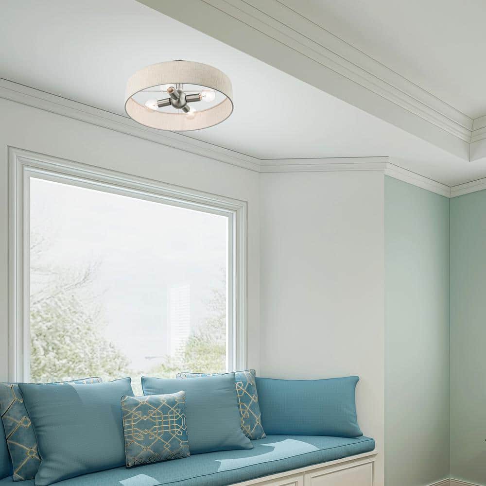 Brushed Nickel 4-Light Drum Semi-Flush Mount with Fabric Shade