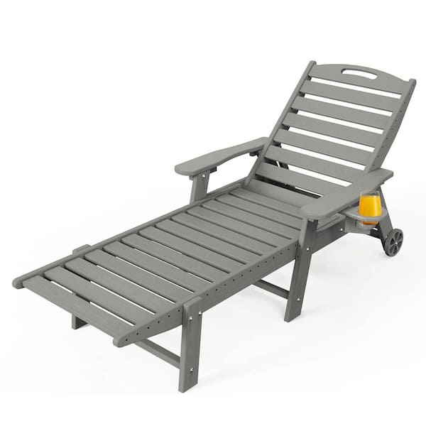 Unbranded Grey Plastic Outdoor Chaise Lounge with Wheels and Cup Holder