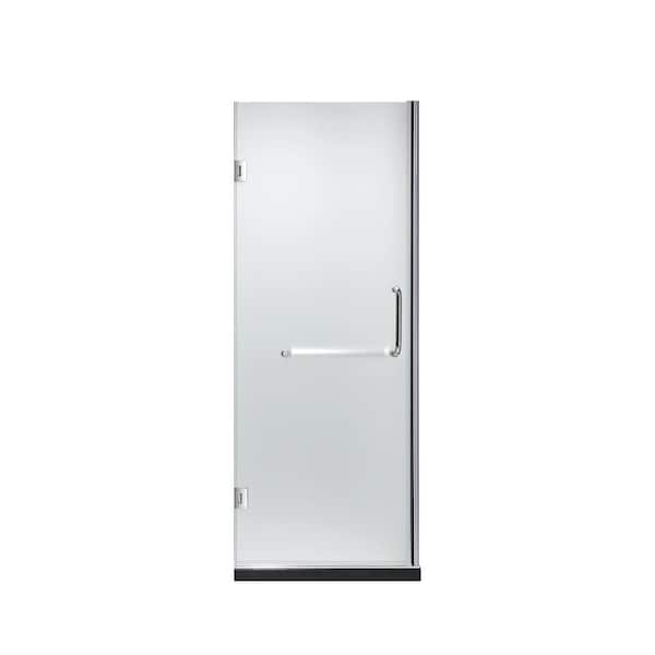Dreamwerks 30 in. x 79 in. Frameless Hinged Shower Door Frosted Class in Stainless Steel with Handle