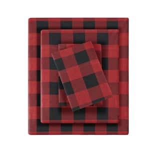 Cotton Flannel 4-Piece Red/Black Buffalo Check Queen Sheet Set