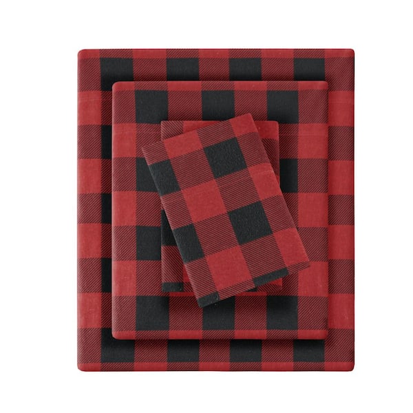 Woolrich Cotton Flannel 4-Piece Red/Black Buffalo Check King Sheet Set