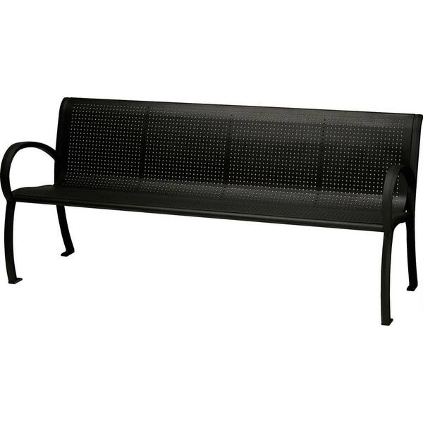 Tradewinds Tranquil 6 ft. Perforated Patio Bench with Back in Textured Black
