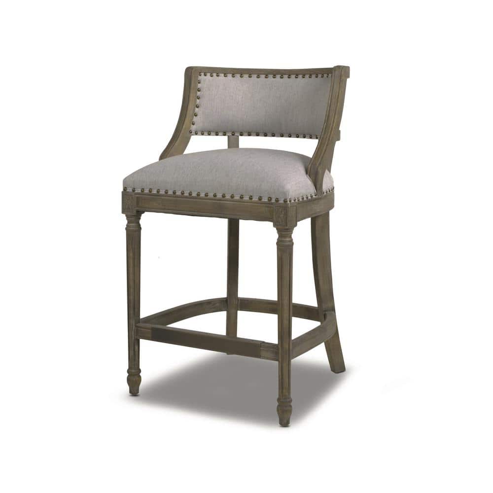Jennifer Taylor Paris 26 in. Light Heathered Gray Linen Farmhouse Counter Stool with Backrest