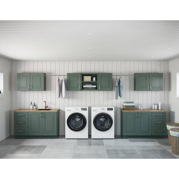 MILL'S PRIDE Greenwich Aspen Green Plywood Shaker Stock Ready to Assemble Kitchen-Laundry Cabinet Kit 24 in. x 84 in. x 190 in.