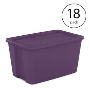 Lidded Stackable 30 Gal Storage Tote Container, Moda Purple, 18 Pack