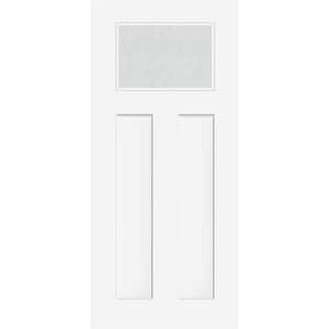 Legacy 36 in. x 80 in. Universal Handing 1/4 Top lite Rain Glass Primed White Finish Fiberglass Front Door Slab