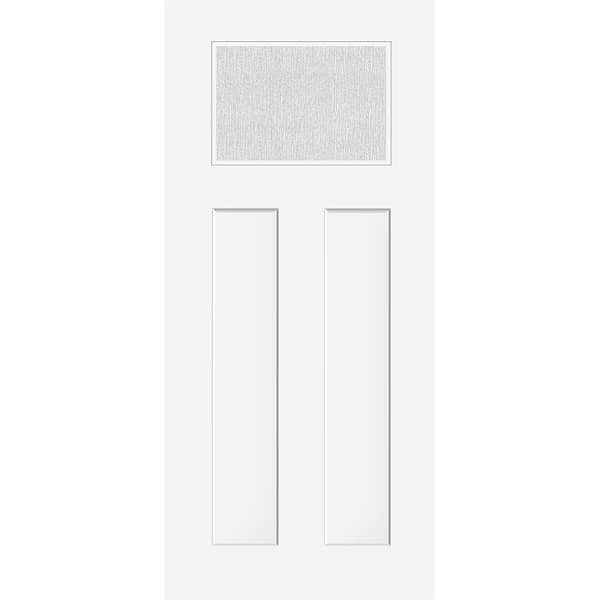 Steves & Sons Legacy 36 in. x 80 in. Universal Handing 1/4 Top lite Rain Glass Primed White Finish Fiberglass Front Door Slab