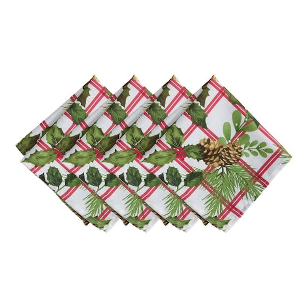 Threadmade Home Pinecone Plaid Holiday Fabric Napkins, Set of 4, Multicolor - 17"W x 17"L