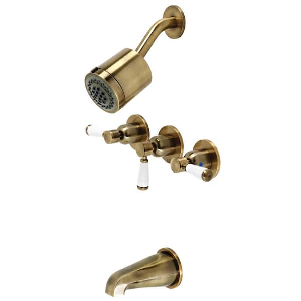 Kingston Brass Paris 3-Handle 2-Spray Tub and Shower Faucet in Antique Brass (Valve Included)