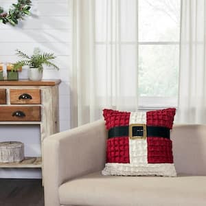 Kringle Red Black White Chenille 18 in. x 18 in. Santa Suit Throw Pillow