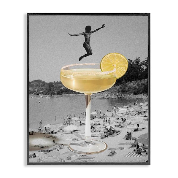 Stupell Industries Swimming in Cocktail by Daphne Polselli Black Framed Food Giclee Art Print 14 in. x 11 in.