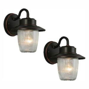 8.2 in. 1-Light Oil Rubbed Bronze Outdoor Wall Lantern Sconce (2-Pack)