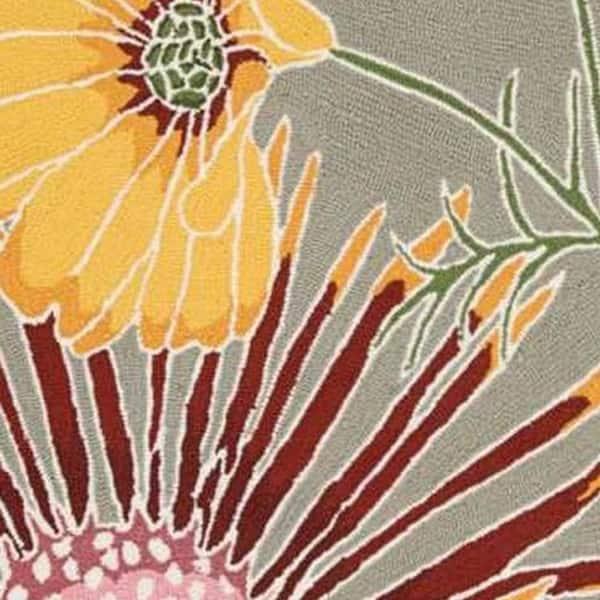 4 ft. x 6 ft. Gray Red and Yellow Floral Hand Carved Handmade Area Rug