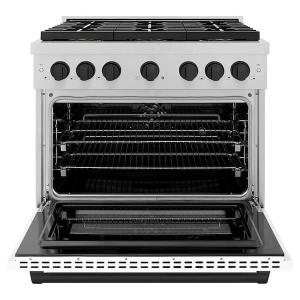 Autograph 36 in. 5.2 cu. ft. Dual Fuel Range with 6 Burners and Electric Oven in Satin Stainless and White and Black