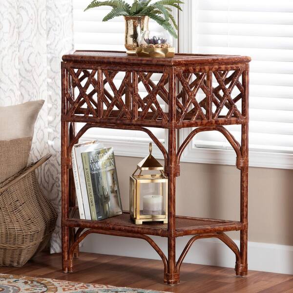 bali & pari Gaspar 32 in. Marbled Tortoise Brown Half-Moon Rattan