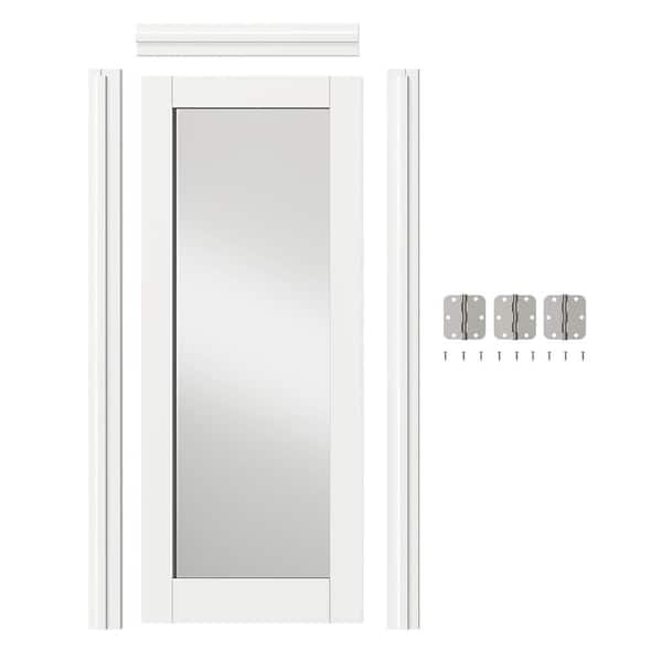 TENONER 32 in. x 80 in. Right-Handed 1-Lite Mirror Glass Solid Core White MDF Wood Prehung Interior Door Jamb Hardware Kit