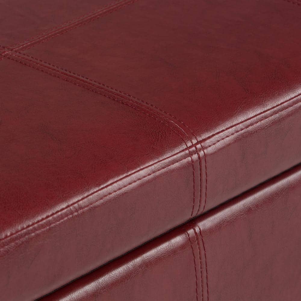 Radicchio Red Bonded Leather Storage Bench Ottoman