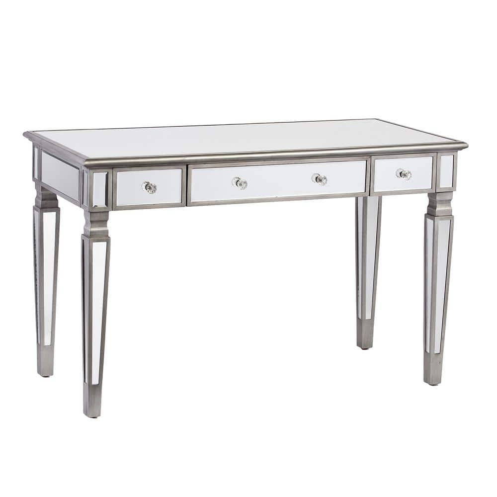 Southern Enterprises 48 in. Brushed Silver Rectangular 3 -Drawer Writing Desk with Keyboard Tray HD599168 - The Home Depot