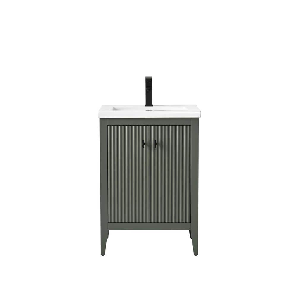 24" Green Poplar Wood Single Sink Bathroom Vanity with Ceramic Top