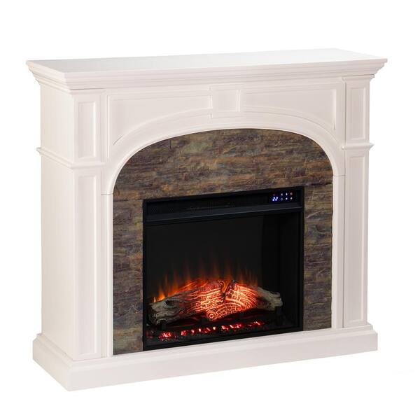 Southern Enterprises Greenville 45.75 in. Touch Panel Electric Fireplace in  White with Montelena Faux Stone HD054117 - The Home Depot