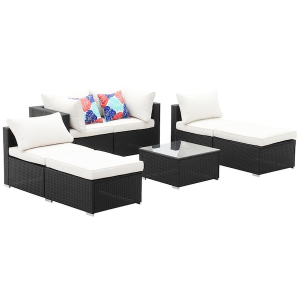 Wicker Outdoor Patio Furniture Sofa Set, Black And White Patio Furniture Home Depot