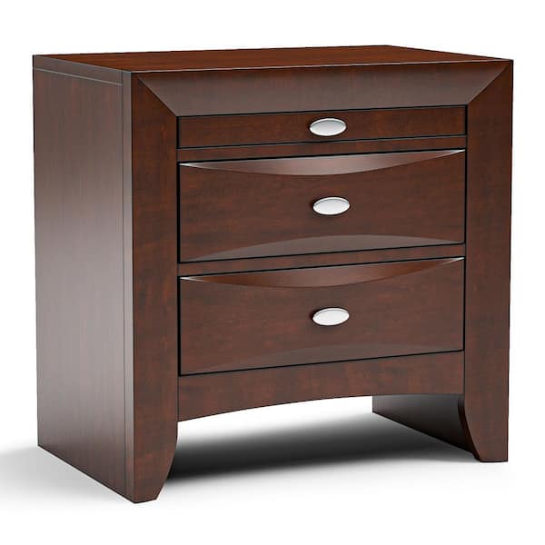 Lanten Dark Cherry 3-Drawer 25.5 in. W Nightstand with Solid Wood