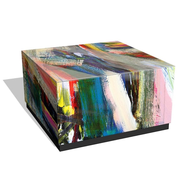 Empire Art Direct "Graffiti Rock Star I" by Jodi Fuchs Printed Multi Color Art Glass Rectangle Cocktail Table with Plinth Base,36"x18''