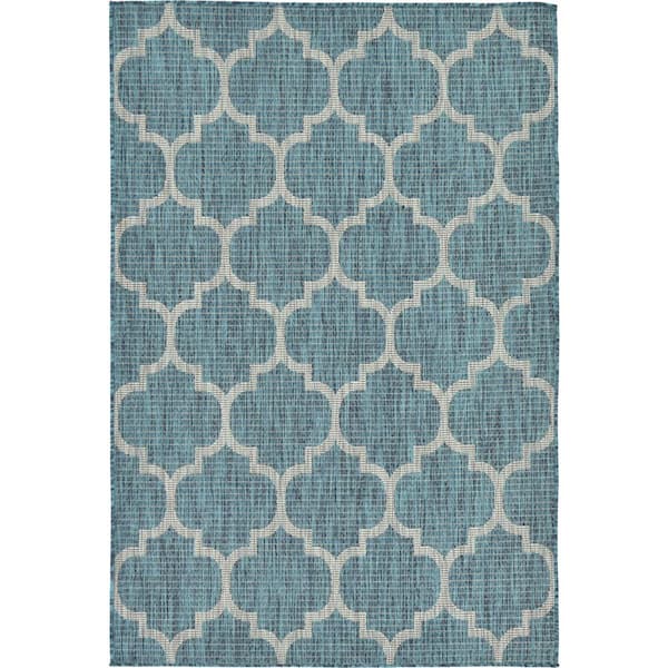Unique Loom Outdoor Trellis Teal 4' 0 x 6' 0 Area Rug