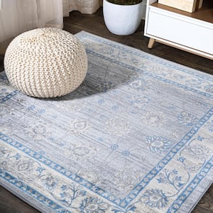 Modern Persian Vintage Moroccan Traditional Gray/Blue 5' Square Area Rug