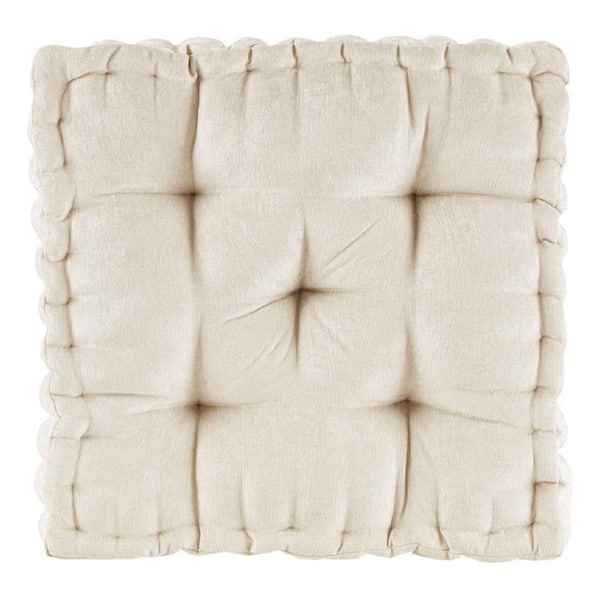 Afoxsos 20 x 20 in. Square Floor Pillow Cushion Tufted Detailing Scalloped Edge Design in Ivory Finish 100% Polyester Chenille