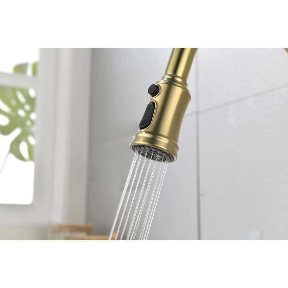 Brushed Gold Stainless Steel Pull-Out Spray Kitchen Faucet
