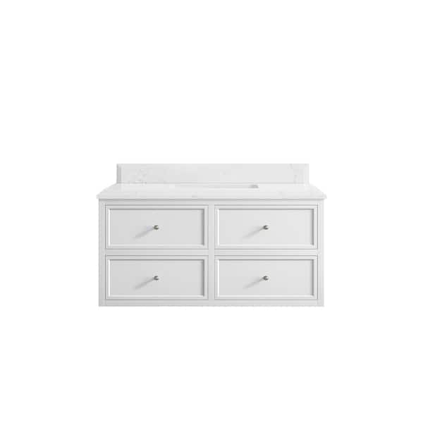 Willow Collections Roswell Floating 42 in. Single Sink Freestanding White Bath Vanity with Empira White Qt. Top Unassembled