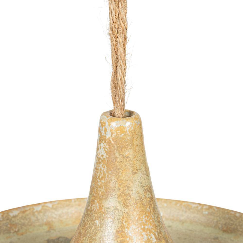Tan Reactive Glaze Ceramic Hanging Bird Feeder with Jute Hanger