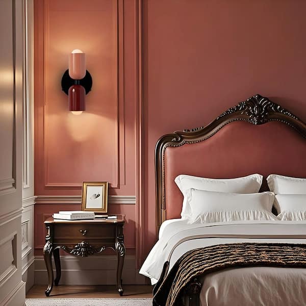 Kaelix 2 in. 2-Lights Red and Pink Base Wall Lamp For Bedroom, Entryway, and Living Room