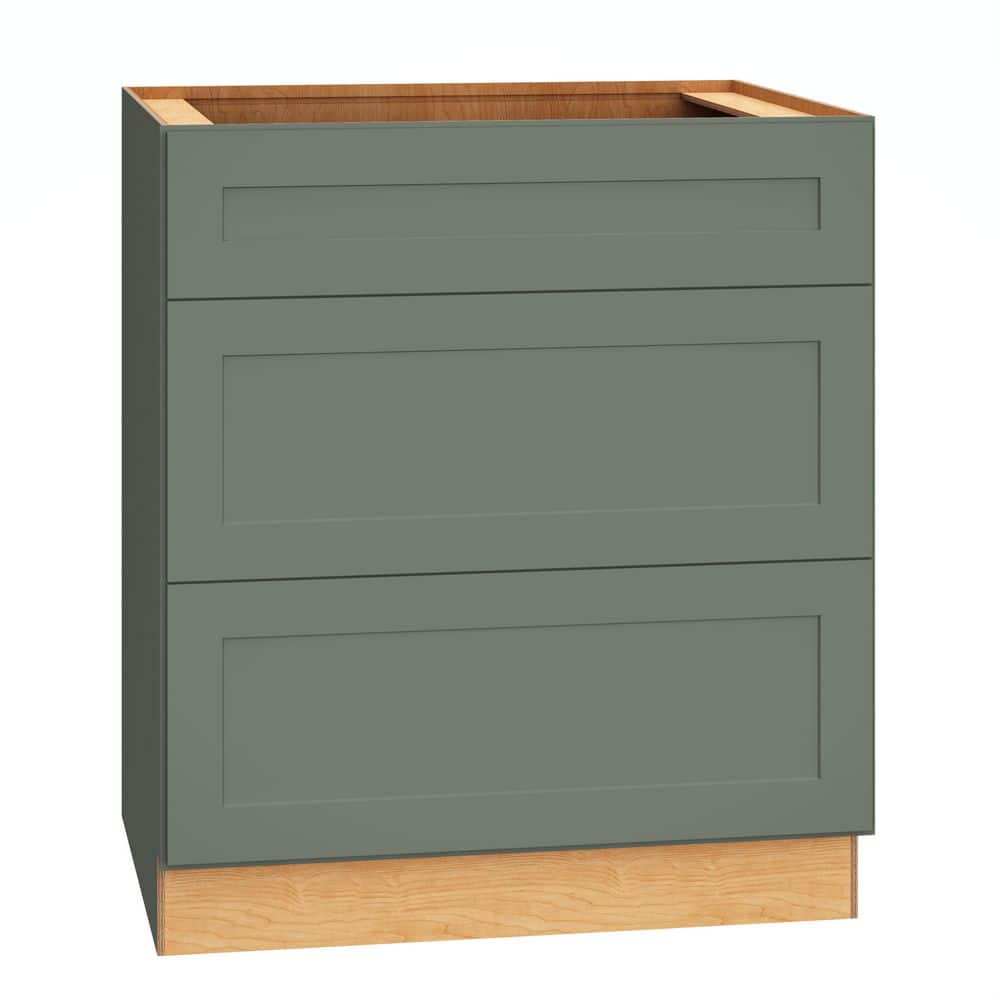 QuickShip Cottage 30 in. W x 24 in. D x 34.5 in. H Assembled Plywood Shaker 3-Drawer Base Kitchen Cabinet in Conifer price history on PriceWatchPro