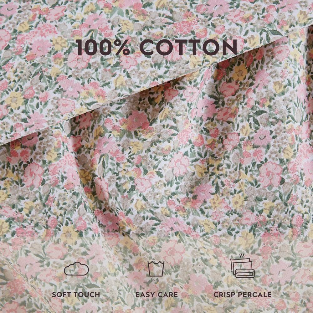 Loveston Pink Full Cotton Percale Floral Sheet Set