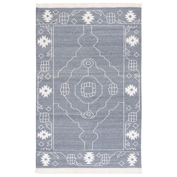 Kilim 5 x 8 Dark Gray/Ivory Tribal Area Rug